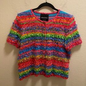 Michael Simon Multicolor Pinata Party Short Sleeve Cardigan Size M